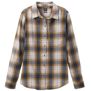 Prana Alfie Flannel long sleeve top shirt button up down rolled tab sleeves